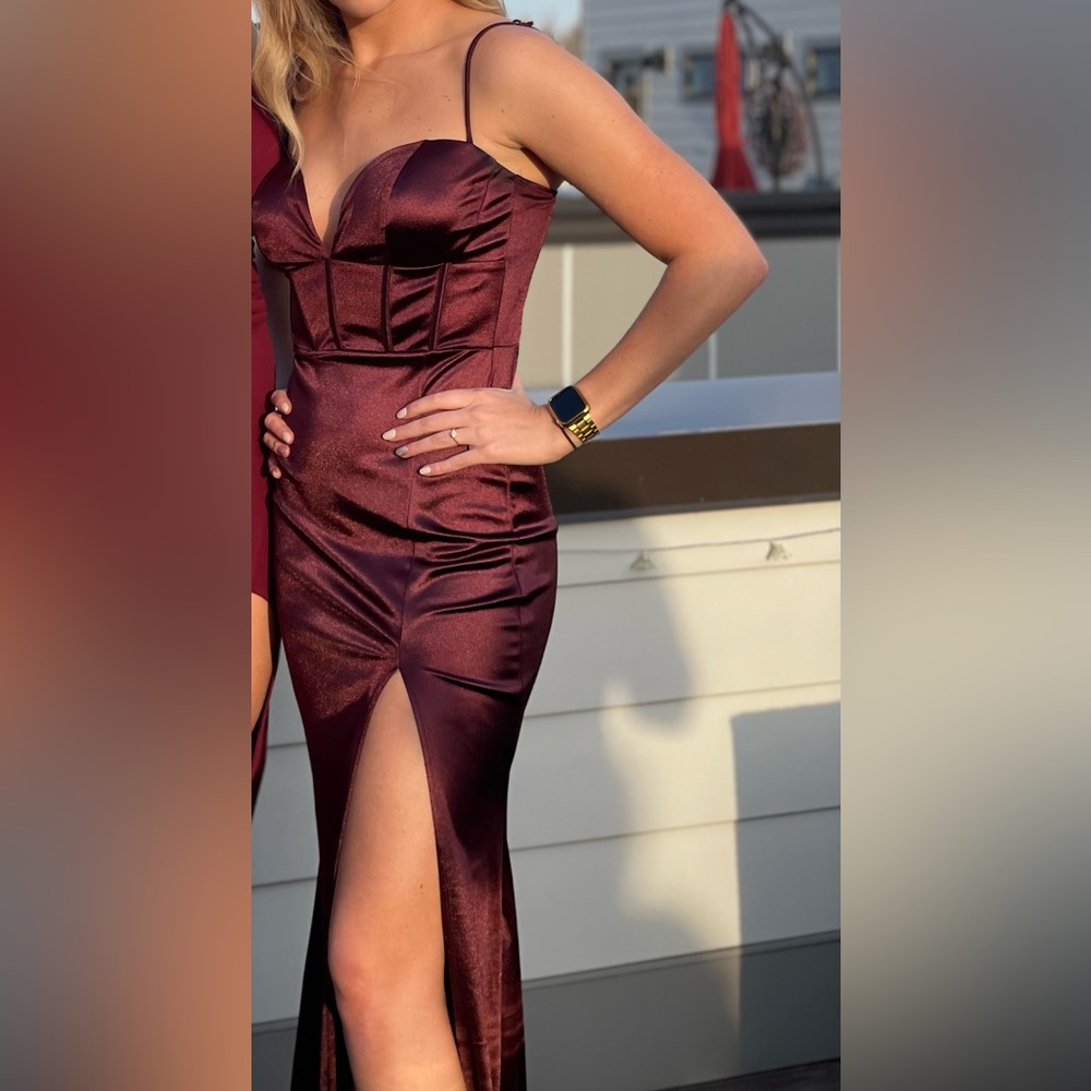 Windsor Dark Burgundy Prom Gala Satin Corset Dress